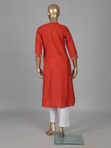 Orange cotton silk aabla thread yoke style kurti