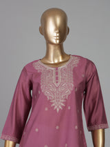 Onion pink cotton silk embroidered casual kurti style