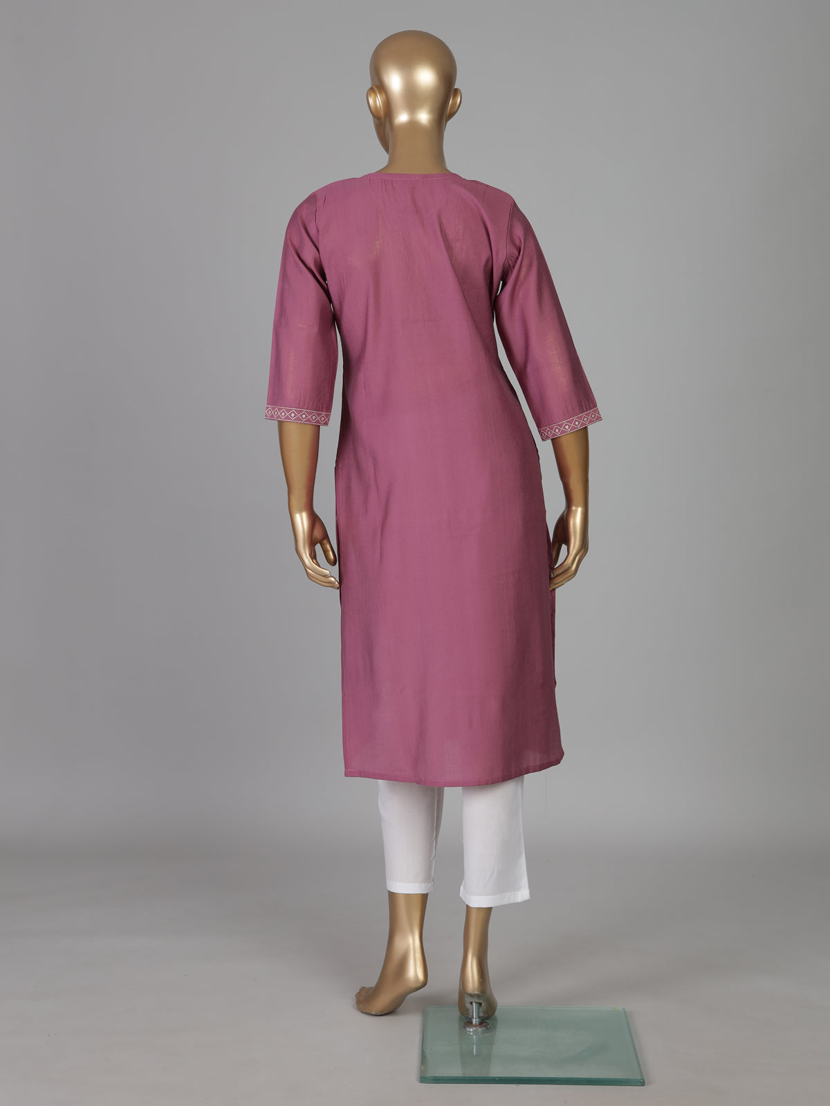 Onion pink cotton silk embroidered casual kurti style