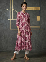 Mauve purple floral printed cotton silk a line kurti