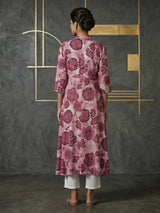 Mauve purple floral printed cotton silk a line kurti