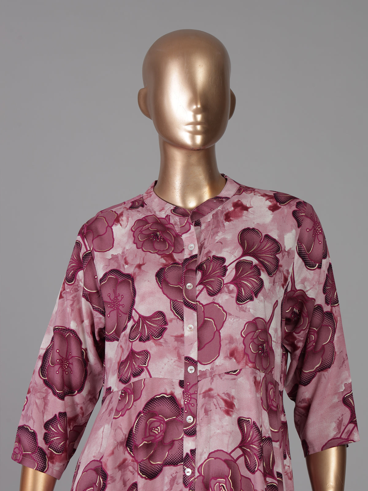 Mauve purple floral printed cotton silk a line kurti