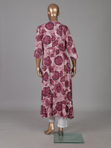 Mauve purple floral printed cotton silk a line kurti