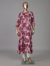 Mauve purple floral printed cotton silk a line kurti