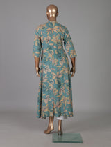 Royal blue floral printed cotton silk a line kurti