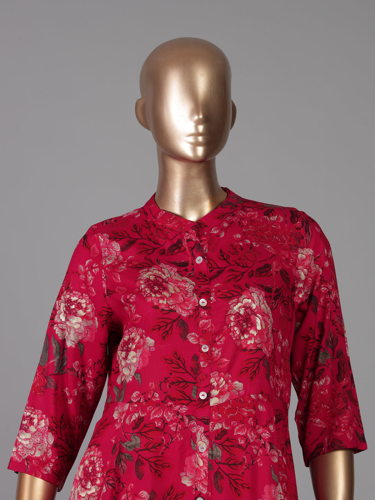 Magenta floral printed cotton silk a line kurti