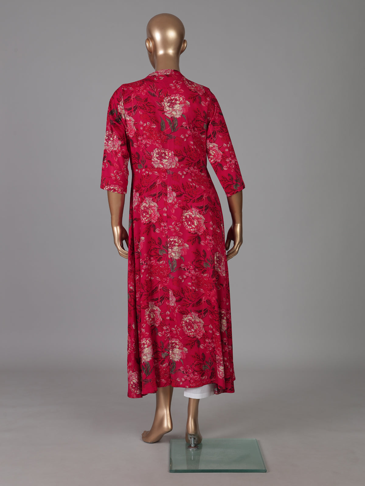 Magenta floral printed cotton silk a line kurti