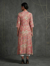 Onion pink floral printed cotton silk a line kurti