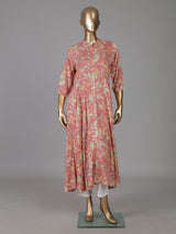 Onion pink floral printed cotton silk a line kurti