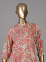 Onion pink floral printed cotton silk a line kurti