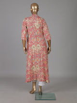 Onion pink floral printed cotton silk a line kurti