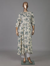 Off-white floral printed cotton silk a line kurti