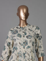 Off-white floral printed cotton silk a line kurti