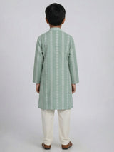 Pista green silk embroidered mandarin collar festive kurta suit