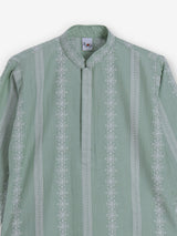 Pista green silk embroidered mandarin collar festive kurta suit