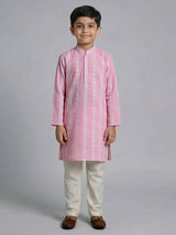 Pink silk embroidered mandarin collar festive kurta suit