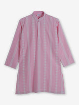 Pink silk embroidered mandarin collar festive kurta suit