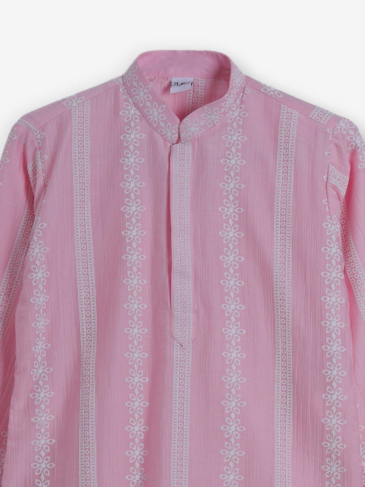 Pink silk embroidered mandarin collar festive kurta suit