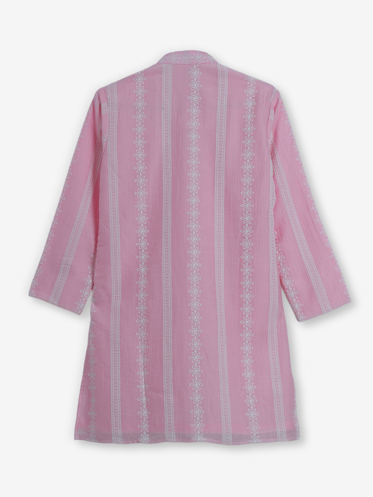 Pink silk embroidered mandarin collar festive kurta suit