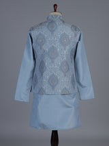 Stone blue embroidered nehru jacket style waistcoat set