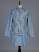 Stone blue embroidered nehru jacket style waistcoat set