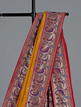 Mustard yellow banarasi silk saree with peacock zari border