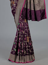 Dark purple banarasi silk saree with meenakari floral jaal