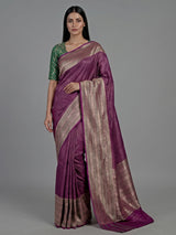 Regal purple banarasi silk saree with kadwa floral weaving