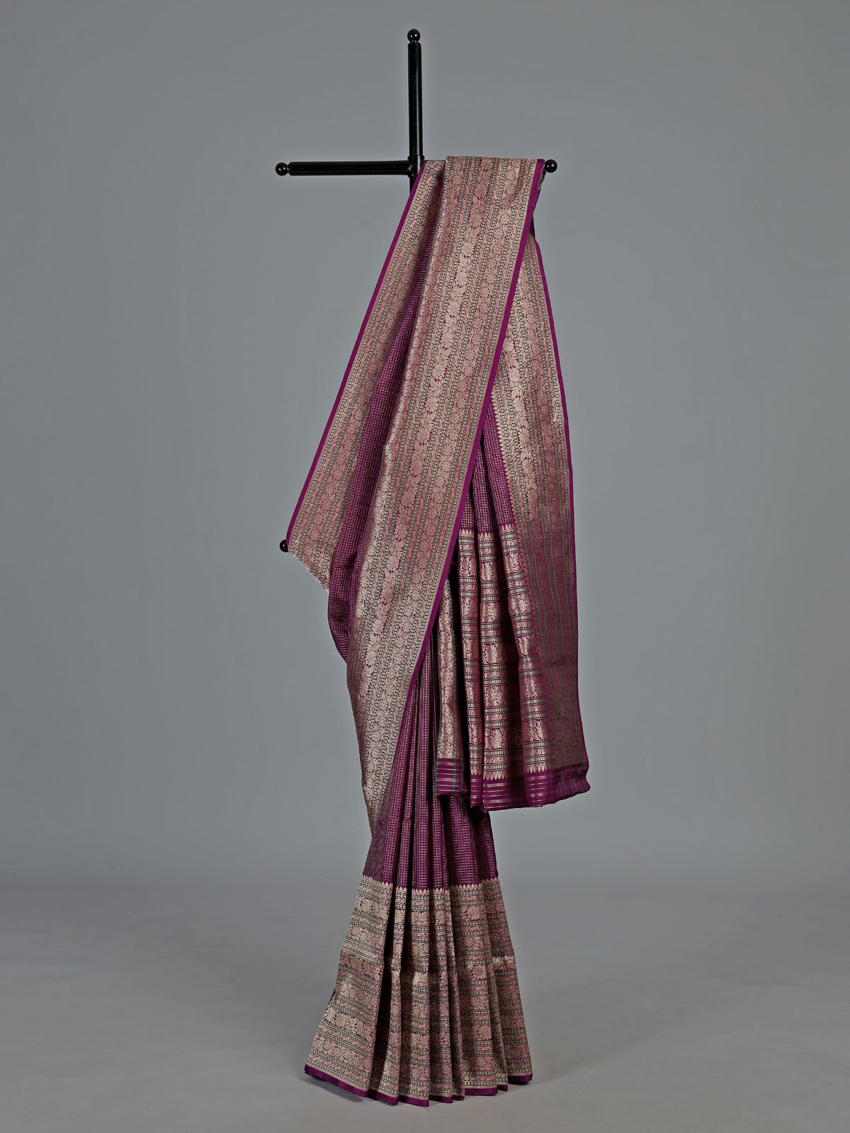 Regal purple banarasi silk saree with kadwa floral weaving
