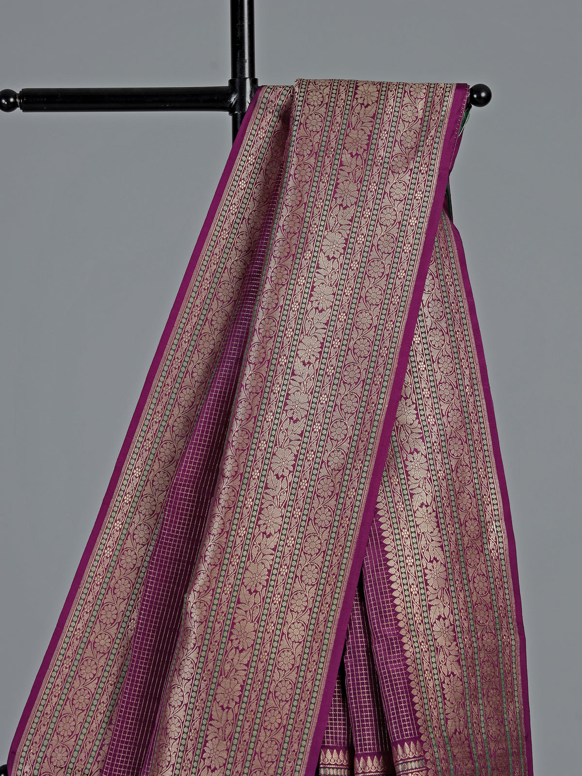 Regal purple banarasi silk saree with kadwa floral weaving
