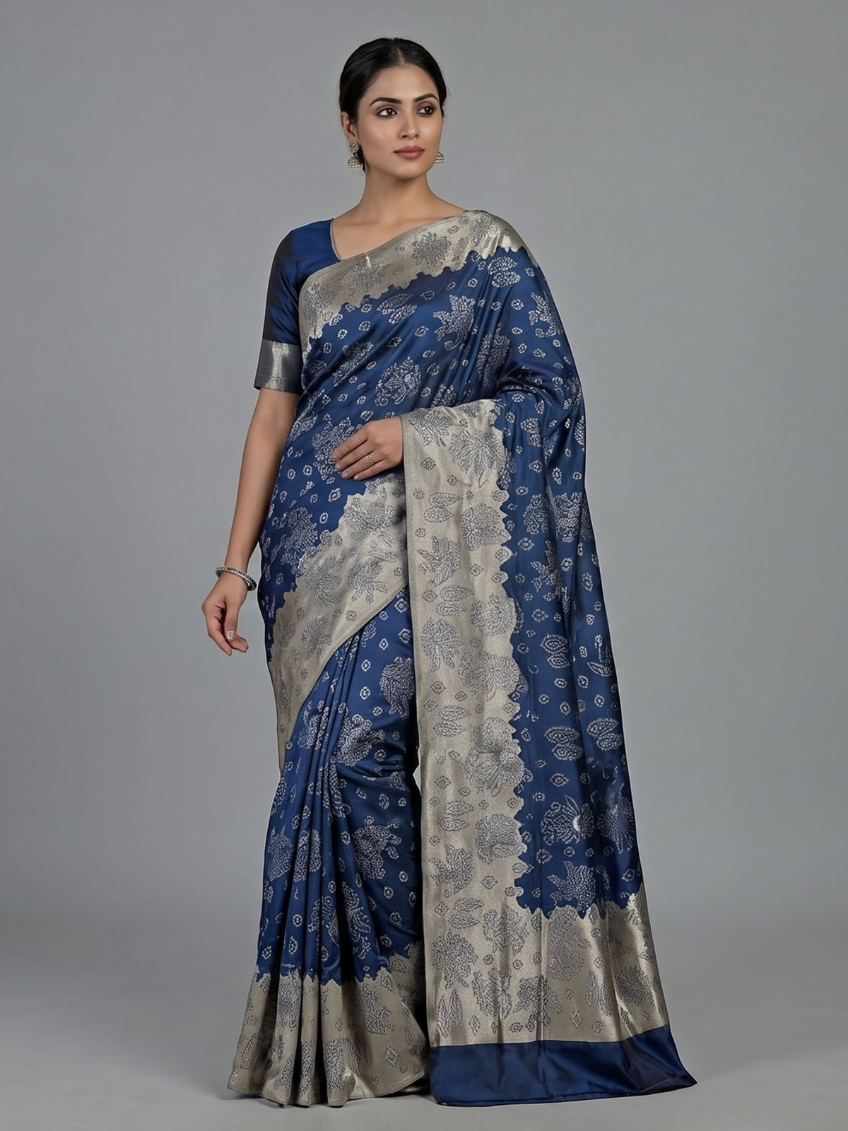 Dual tone blue banarasi silk saree with gold zari detailing