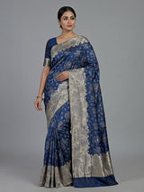 Dual tone blue banarasi silk saree with gold zari detailing