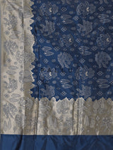Dual tone blue banarasi silk saree with gold zari detailing