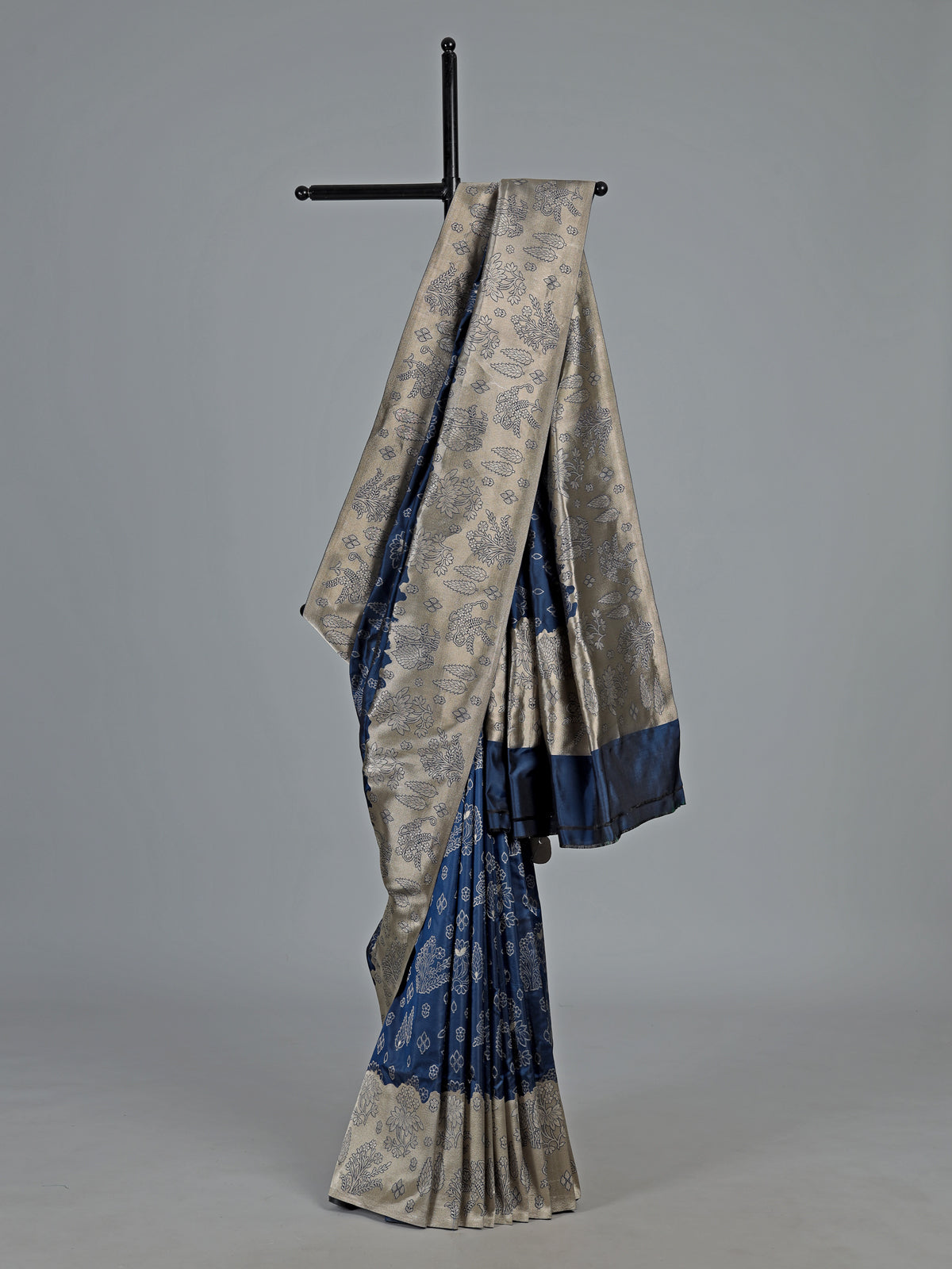 Dual tone blue banarasi silk saree with gold zari detailing