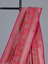 Rani pink banarasi silk saree with heavy zari border
