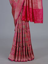 Rani pink banarasi silk saree with heavy zari border
