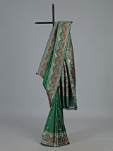Emerald green banarasi silk saree with meenakari border