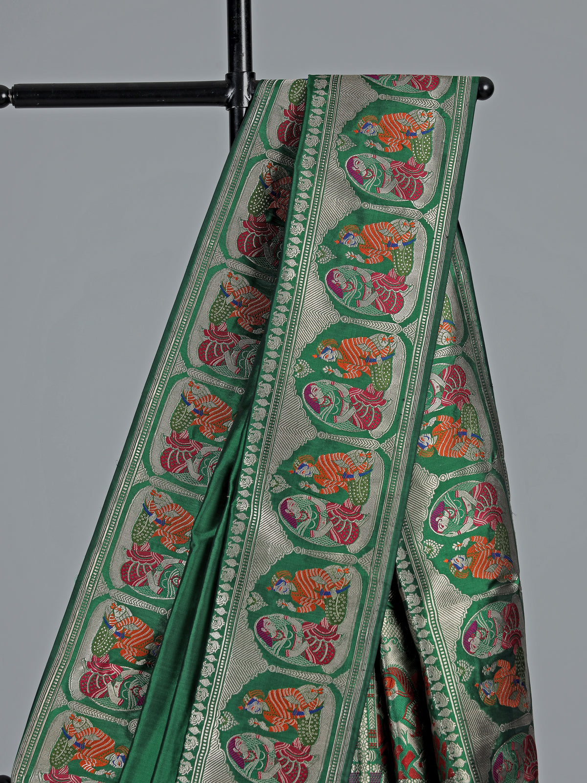 Emerald green banarasi silk saree with meenakari border
