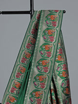Emerald green banarasi silk saree with meenakari border