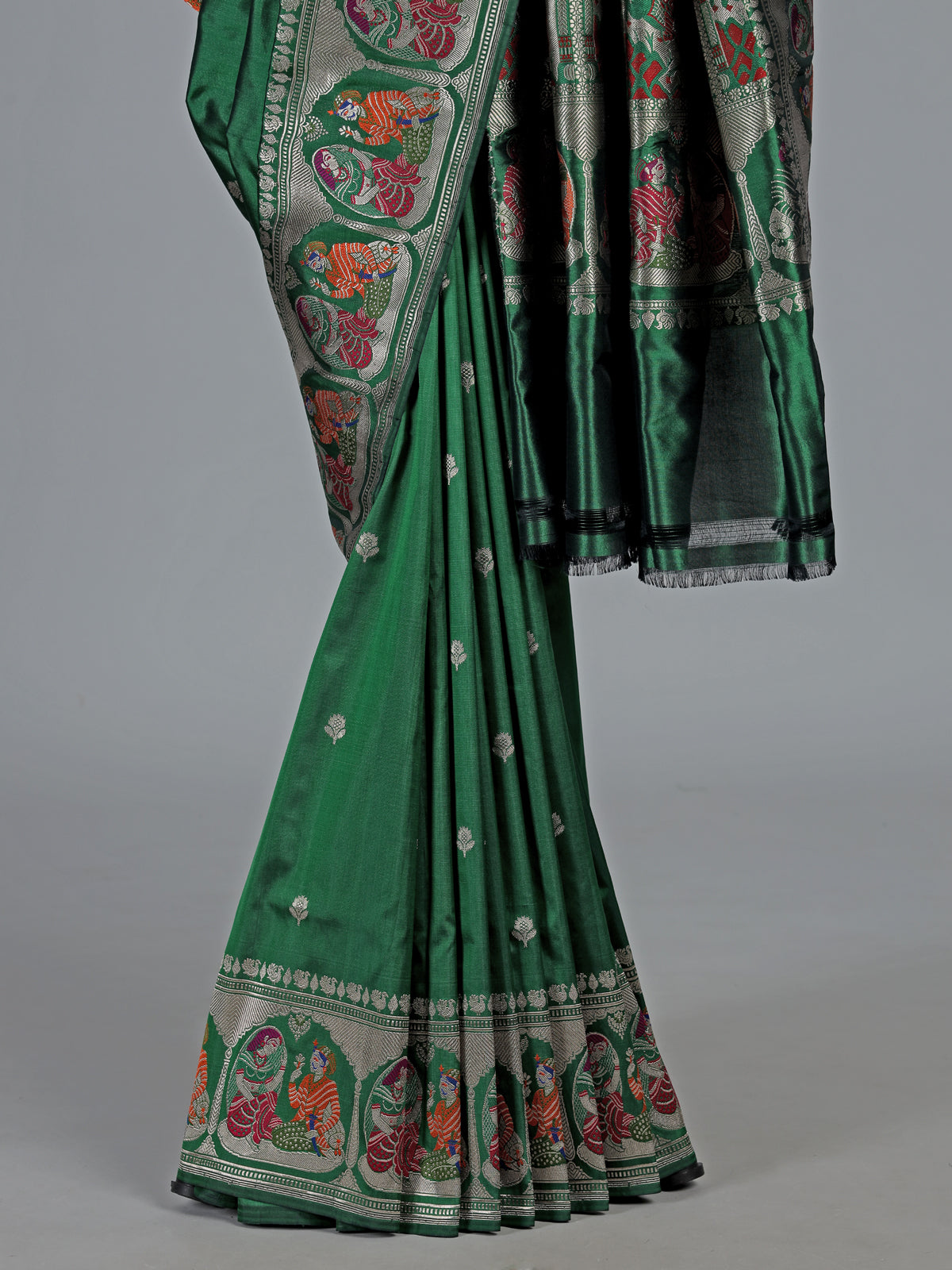 Emerald green banarasi silk saree with meenakari border