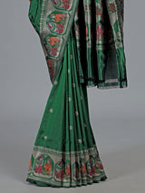Emerald green banarasi silk saree with meenakari border