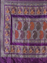Dark purple banarasi silk saree with intricate zari motifs