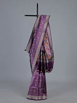Dark purple banarasi silk saree with intricate zari motifs