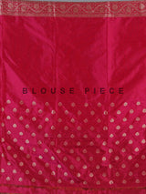 Red banarasi silk saree with geometric zari patterns