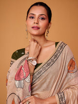 Beige floral jamdani cotton festive saree