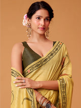 Yellow floral jamdani cotton festive saree