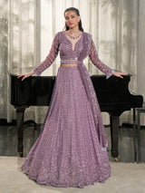 Dusty lavender net designer lehenga choli with cutdana and beads