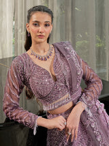 Dusty lavender net designer lehenga choli with cutdana and beads