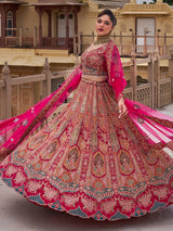 Crimson red silk net bridal lehenga choli