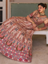 Cream silk net designer lehenga choli with multicolor resham work